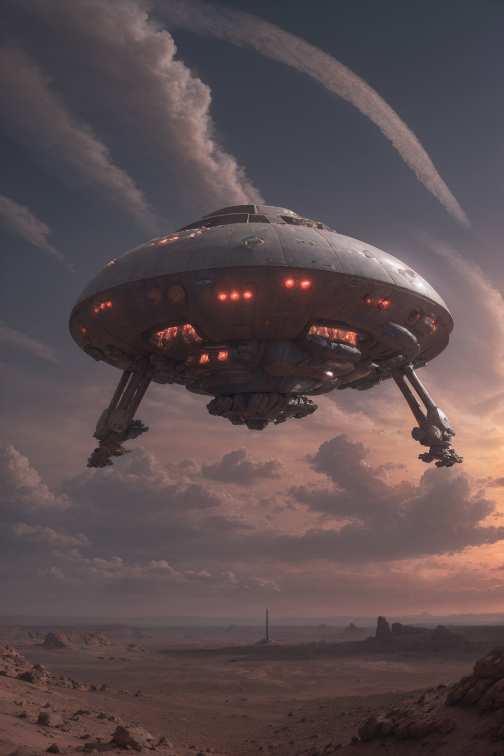 58370-2865799898-raw, [spaceship_ufo_10]  _lyco_UFOMaker_0.4_ , flying, plasma engines,  desert sandstone mars, sunrise, cinematic, rimlight, red.png